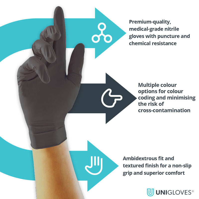 Unigloves Black Pearl Disposable Powder-Free Nitrile Gloves