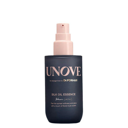 UNOVE silk oil essence bottle with pink spray nozzle on a white background