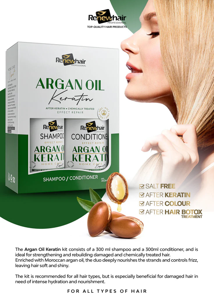 Renewhair Professional Argan Oil Keratin Shampoo & Conditioner Kit (2x300ml)