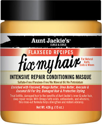 Aunt Jackie's Curls & Coils Flaxseed Recipes Fix My Hair Intensive Repair Conditioning Masque 15oz