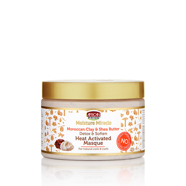 African Pride Moisture Miracle Moroccan Clay & Shea Butter Heat – Activated Masque 12oz