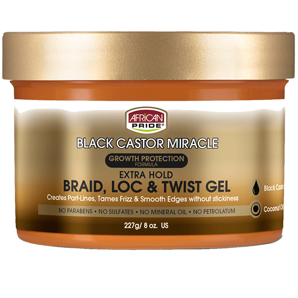 African Pride Black Castor Miracle Extra Hold Braid, Loc, & Twist Gel 8oz