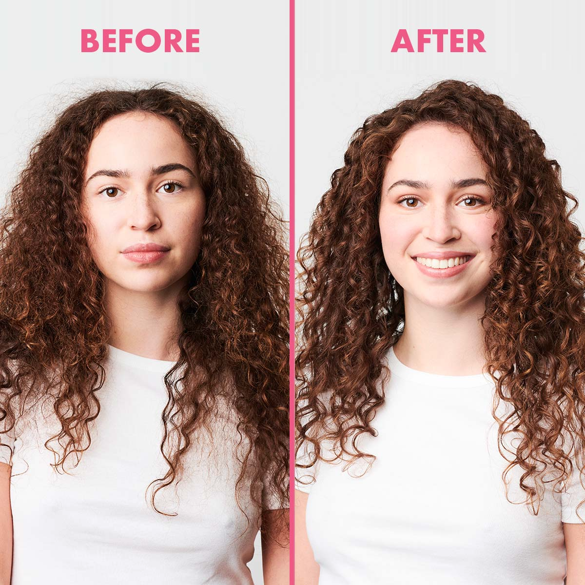 Umberto Giannini Curl Whip Mousse on curly brown hair before and after 