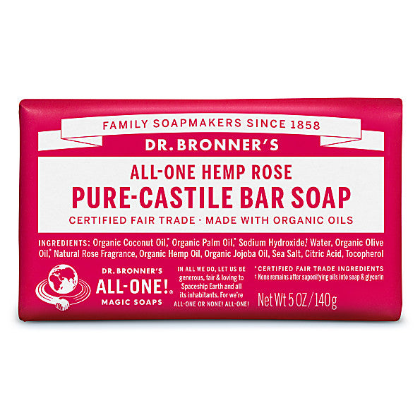 Dr Bronner's PURE-CASTILE BAR SOAP - ROSE 140g