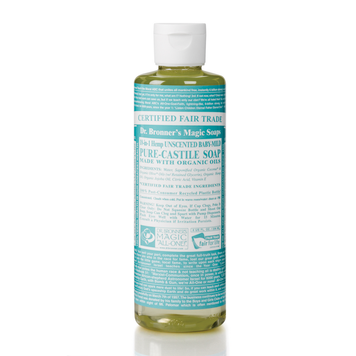 Dr. Bronner's 18-in-1 Hemp Unscented Baby-Mild Pure-Castile Liquid Soap 8oz