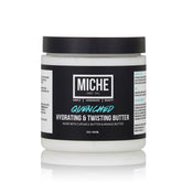 A container of Miche Beauty Quenched Hydrating & Twisting Butter with a white label on a white background.