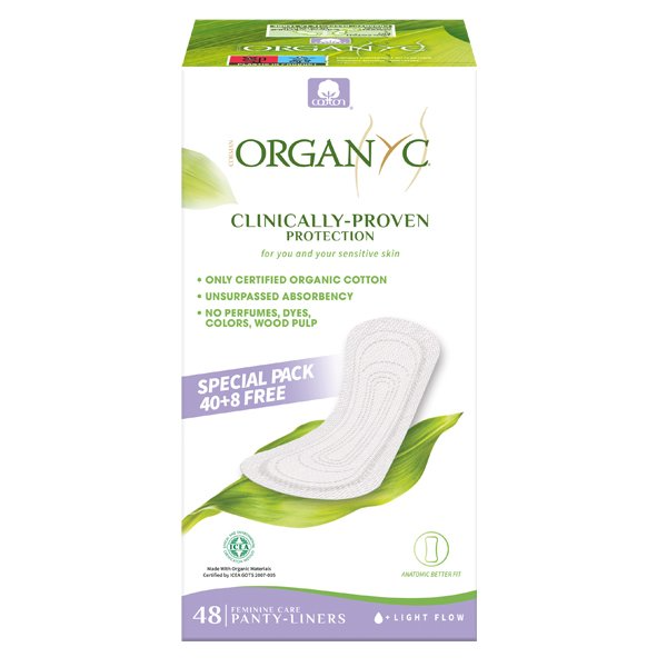 Organyc Organic Cotton Panty Liners Flat - Light Flow Special Pack 40+8 Free