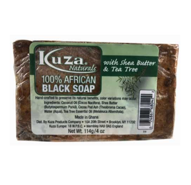 Kuza Naturals 100% African Black Soap with Shea Butter & Tea Tree 4oz