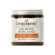 A jar of Curlsmith Curl Defining Styling Souffle with product information and branding visible on the label.