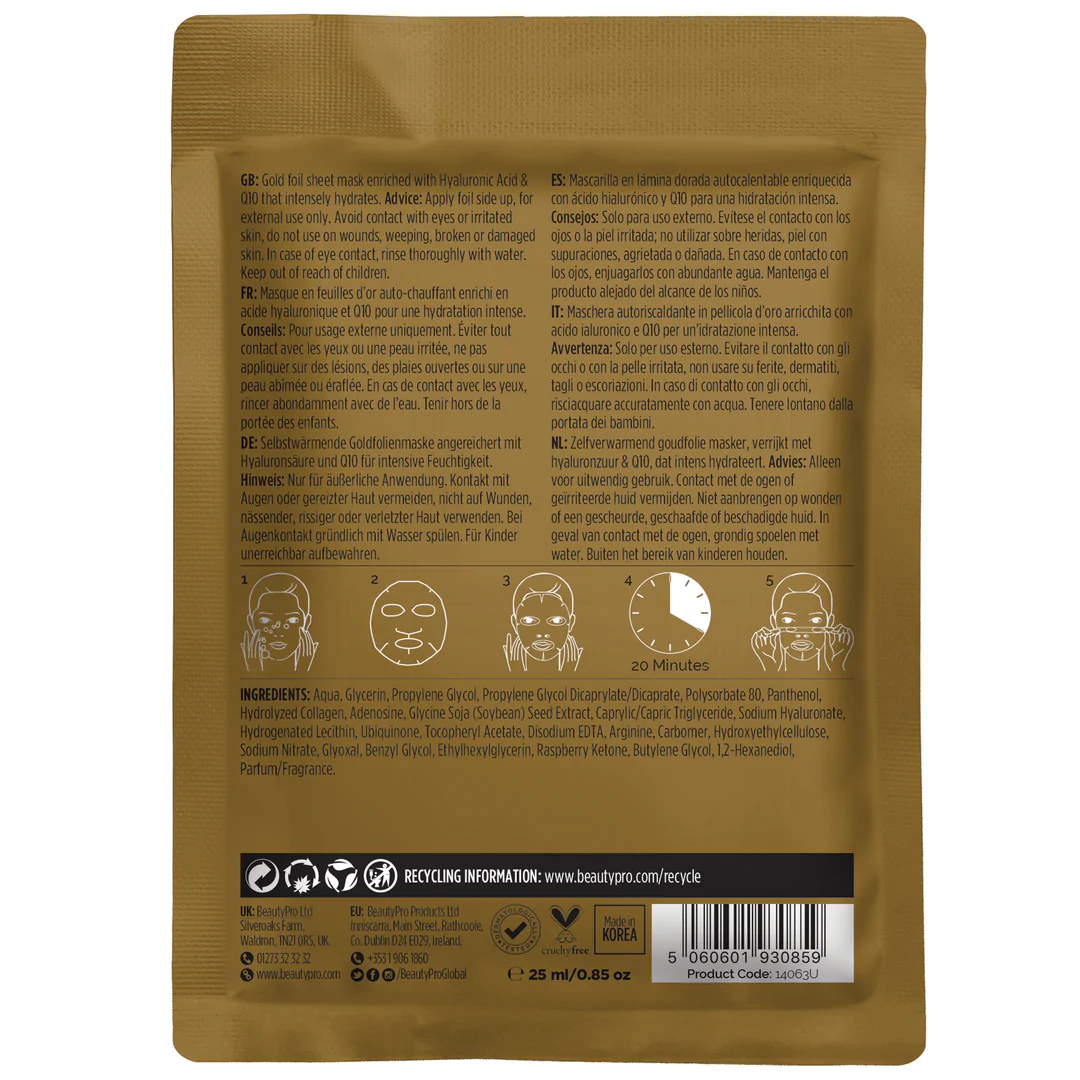 BeautyPro Hyaluronic Acid Gold Foil Mask