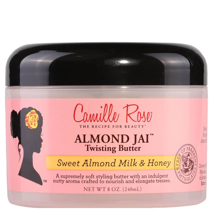 Camille Rose Naturals Almond Jai Twisting Butter is designed to absorb easily into the hair to provide lightweight hydration. Ideal for creating twist-out styles, the butter helps to ensure softness, while minimising the appearance of frizz to create a more defined curl pattern. Formulated with a blend of gourmet ingredients, the deliciously-scented butter helps to prevent shrinkage, keeping coils in place and adding shine.