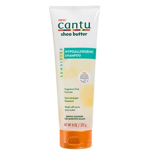 Cantu Hypoallergenic Shampoo, Proprietary fragrance-free formula designed to gently cleanse sensitive scalps with ease without harsh ingredients that typically cause irritation and discomfort.