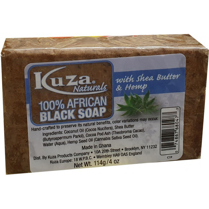 Kuza Naturals 100% African Black Soap with Shea Butter & Hemp 4oz
