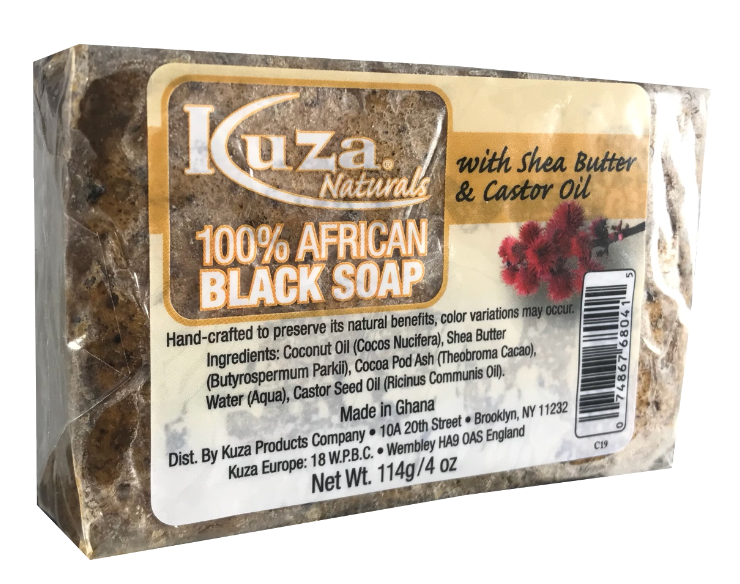 Kuza Naturals 100% African Black Soap with Shea Butter & Castor Oil 4oz